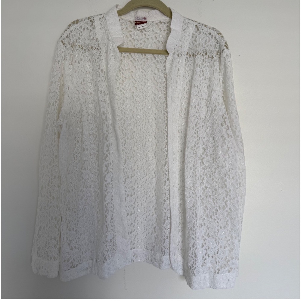 Vintage Tudor‎ Court White Floral Cut Out Open Cardigan Large Lagenlook Spring
